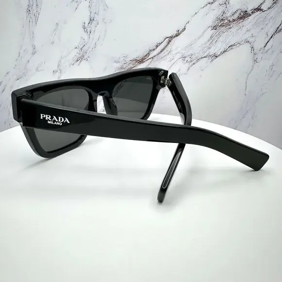 NEW PRADA Sunglasses Black Square Rectangle Gray Lens w/ Box & Case Authentic - Picture 11 of 16